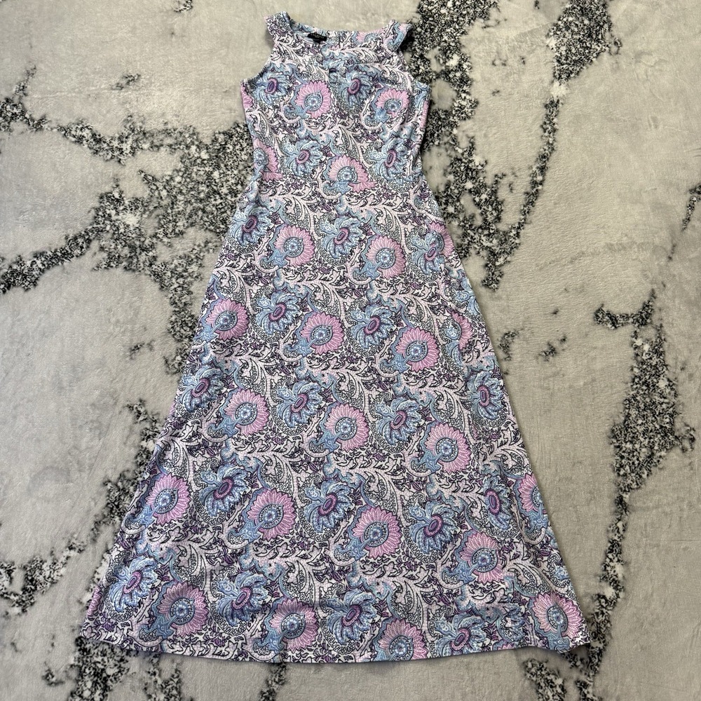 Talbots Womens Size Small P Floral Scroll Print Jersey Sleeveless Maxi Dress